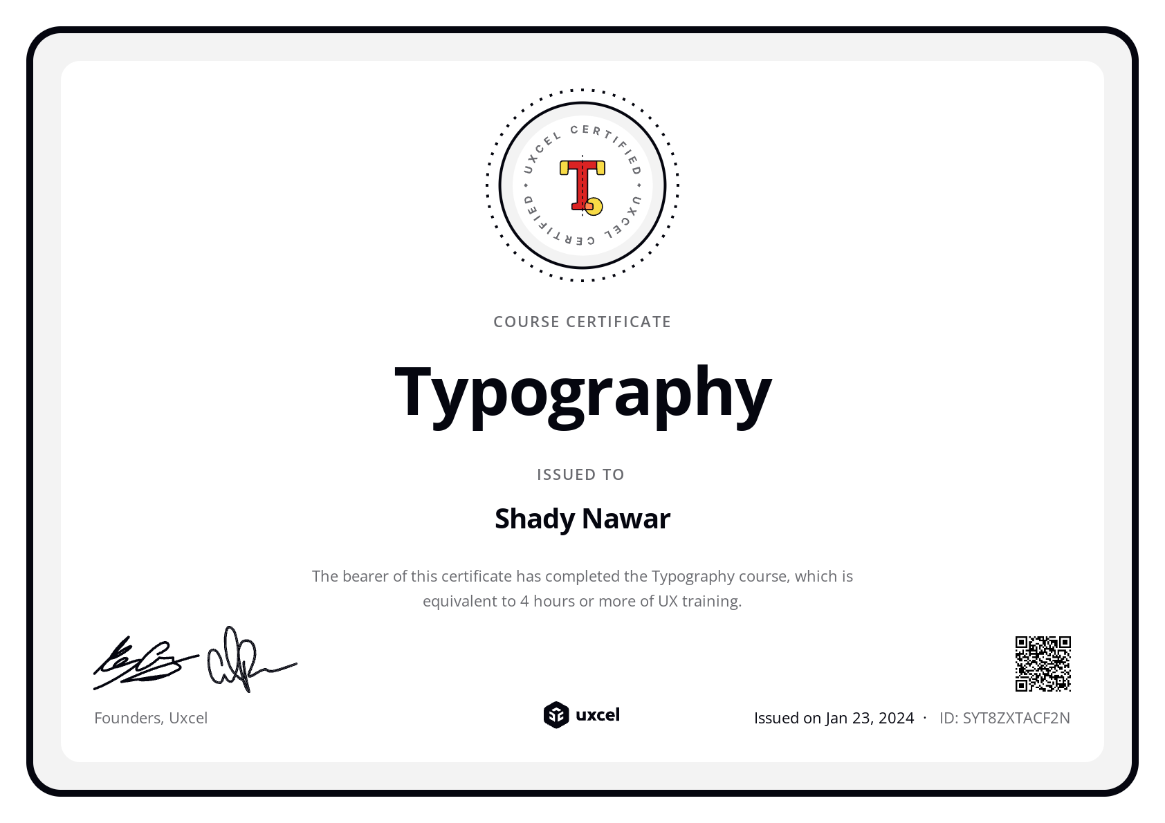 Shady Nawar's certificate